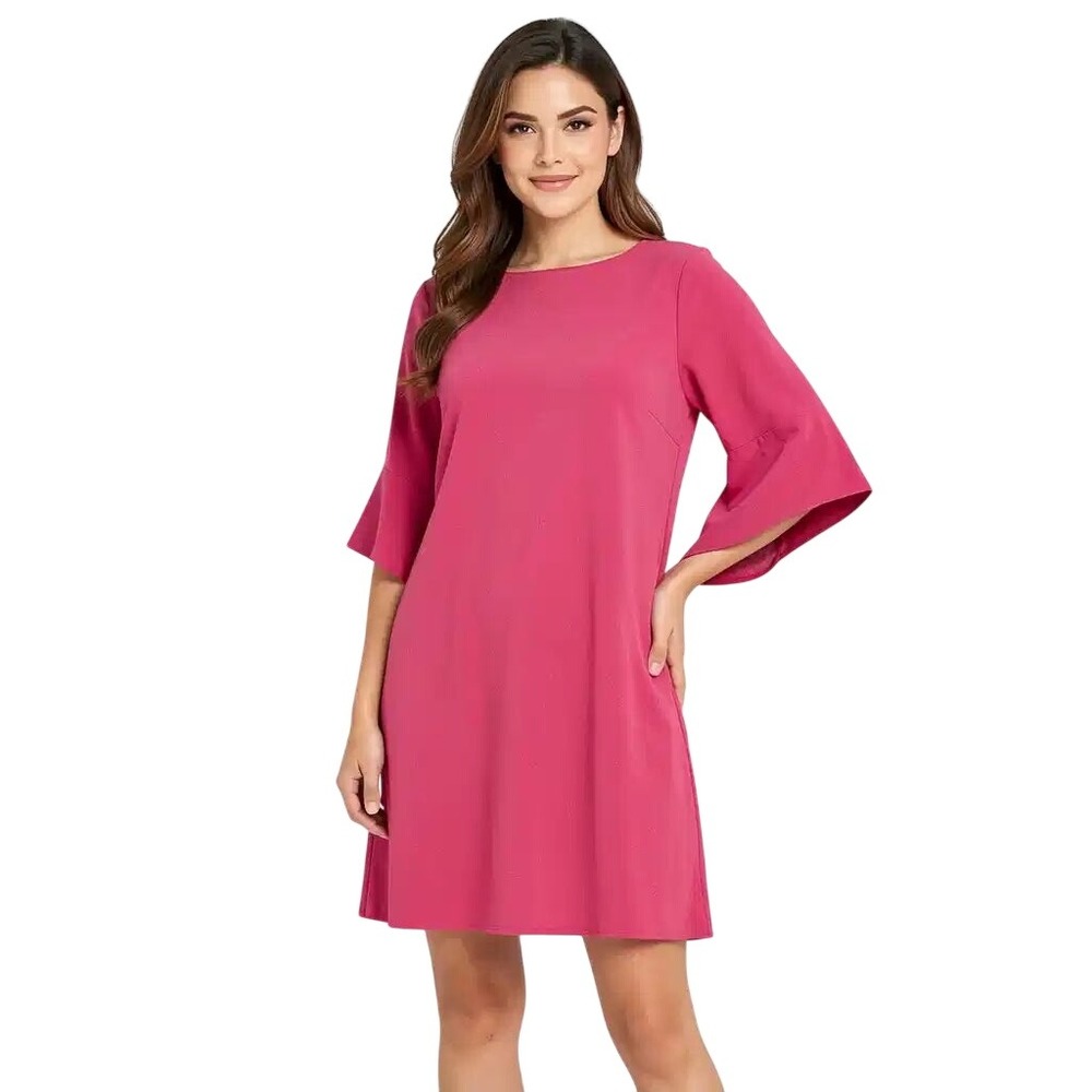 Caroline Rose $328 Party Pink Bell Sleeve Shift Dress CPS142 Sm Made in USA NWT